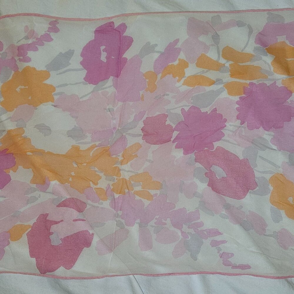 Sheer Silk light-as-air Floral Spring/Summer Scarf, 38" x 14"